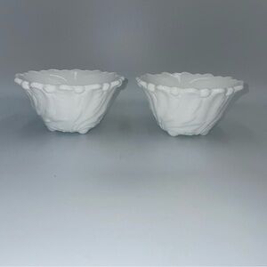 Set Of 2 Footed Sunflower Lily Pons Leaf  White Milk Glass taper Candle Holders